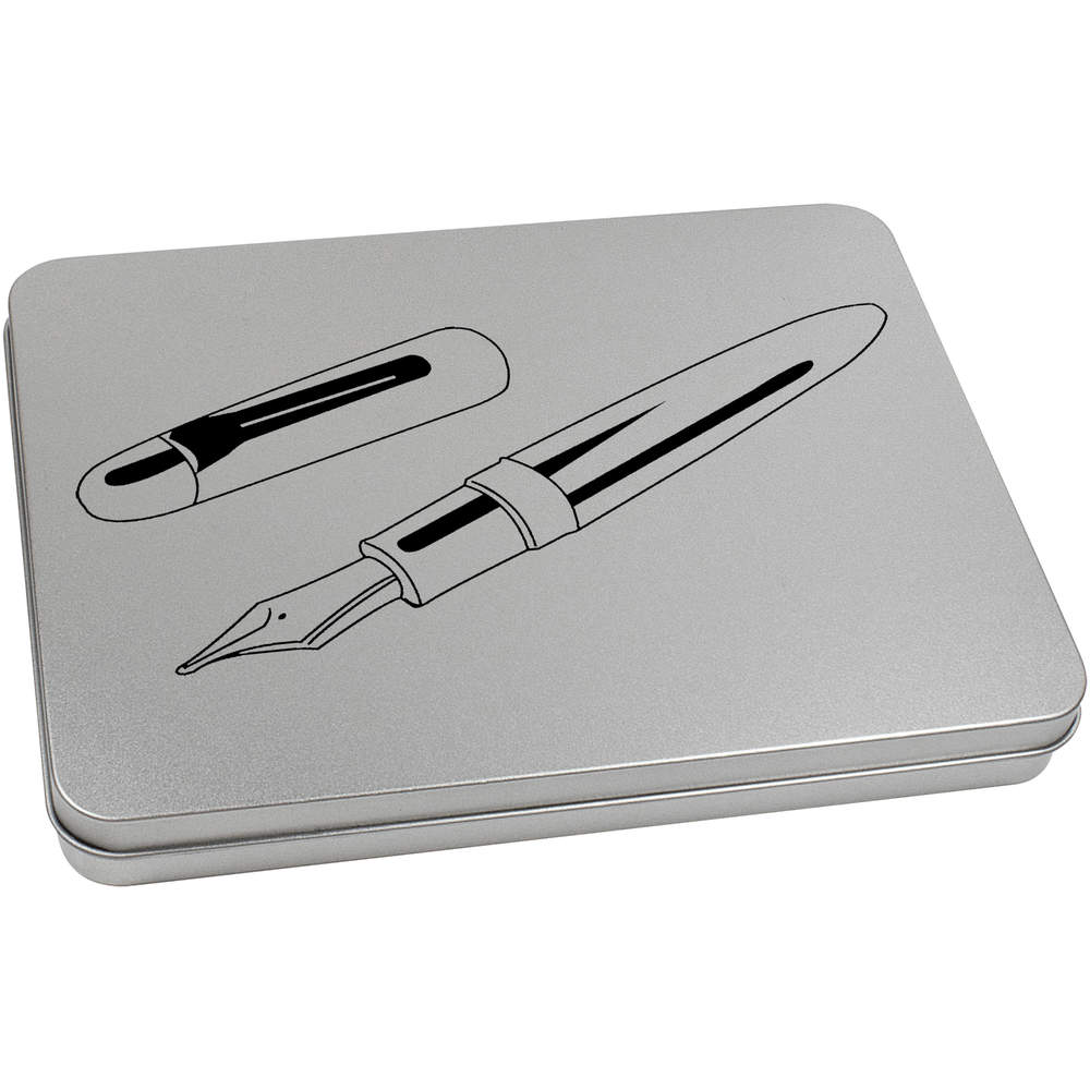 220mm 'Fountain Pen' Metal Hinged Tin / Storage Box (TT00120184)
