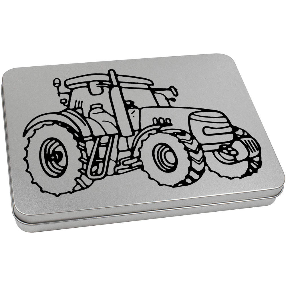 'Farm Tractor' Metal Hinged Storage Tin - 220mm x 160mm - Rural Farming Vehicle Outline Bold - Keepsake Box for Stationery, Crafts, Sweets and Small Gifts (TT00121138)