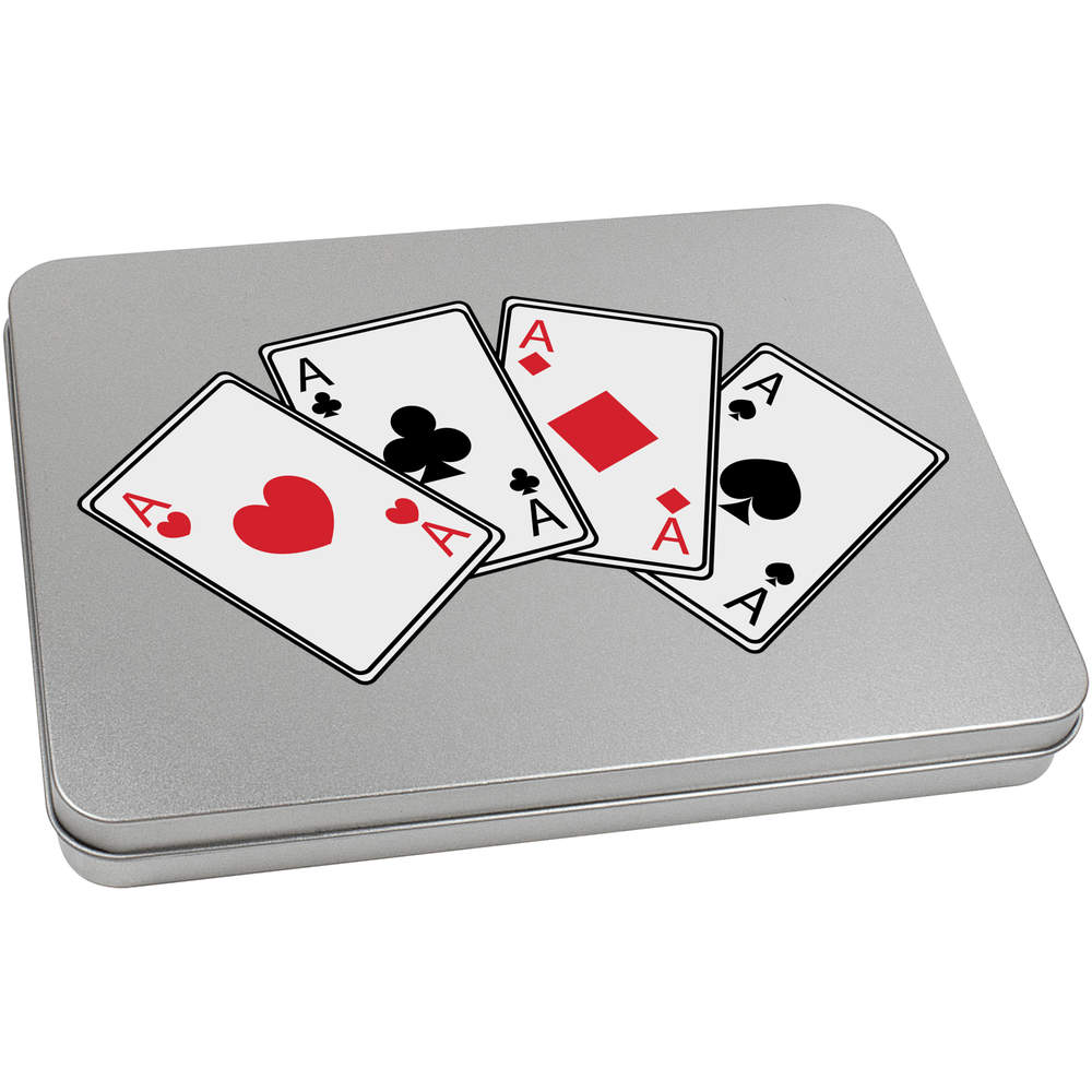 'Aces Playing Cards' Metal Hinged Storage Tin - 220mm x 160mm - Keepsake Box for Stationery, Crafts, Sweets and Small Gifts (TT00147353)