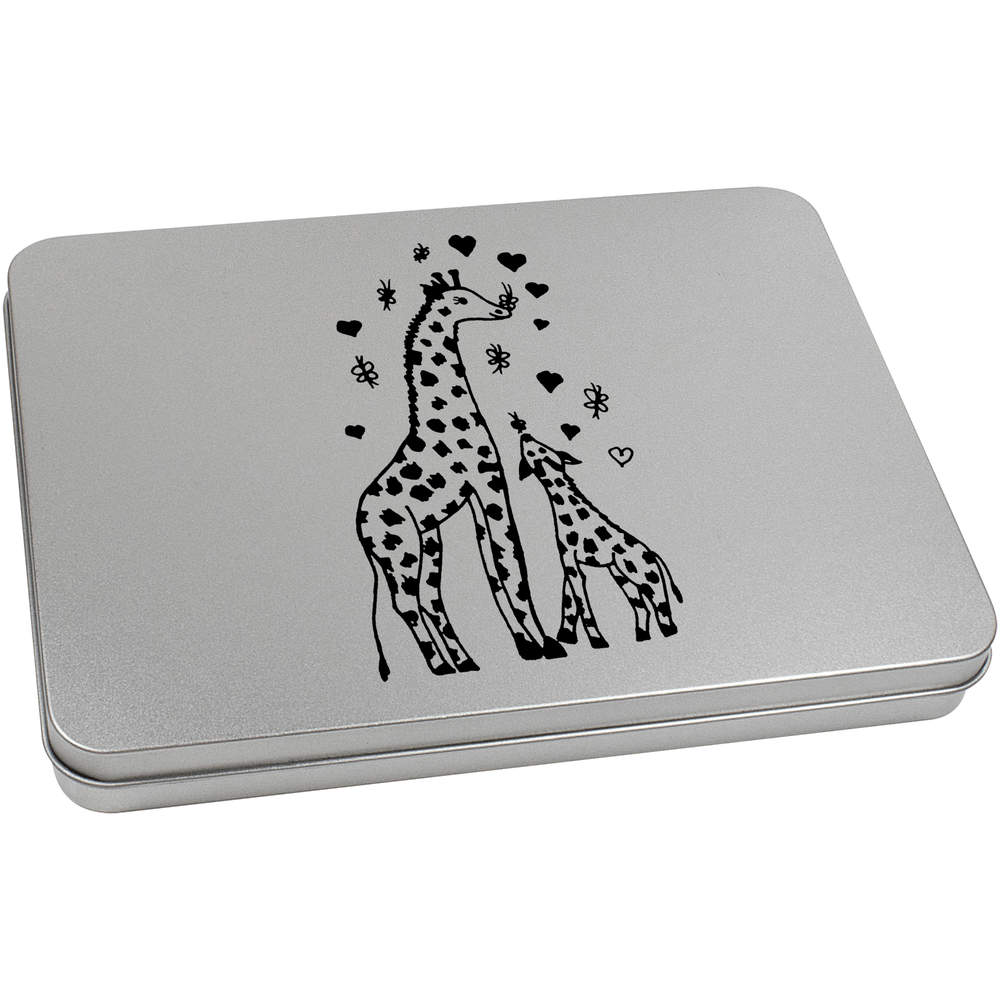 'Giraffe Mother & Calf' Metal Hinged Storage Tin - 220mm x 160mm - Keepsake Box for Stationery, Crafts, Sweets and Small Gifts (TT00195966)