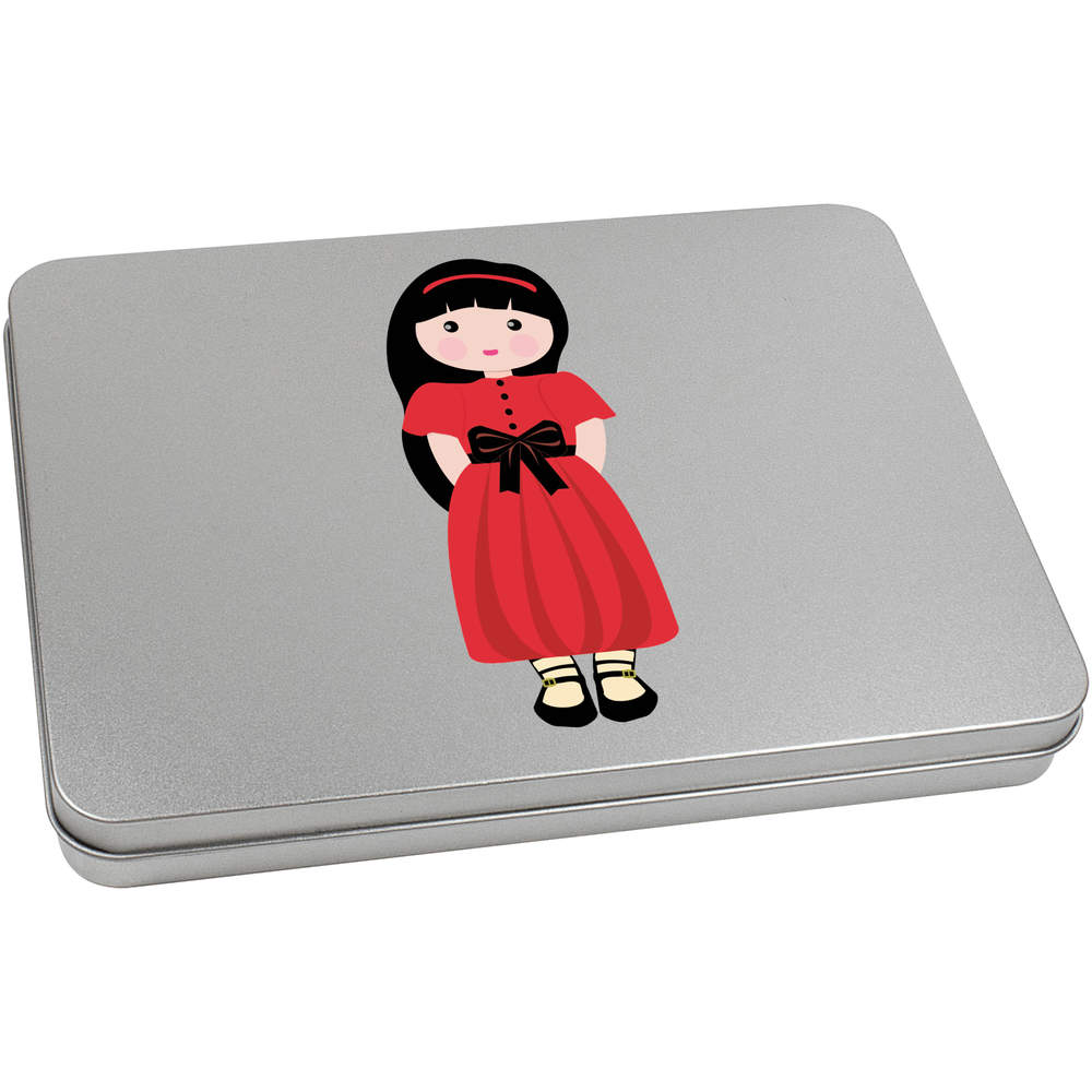 'Cute Girl Doll' Metal Hinged Storage Tin - 220mm x 160mm - Keepsake Box for Stationery, Crafts, Sweets and Small Gifts (TT00213213)