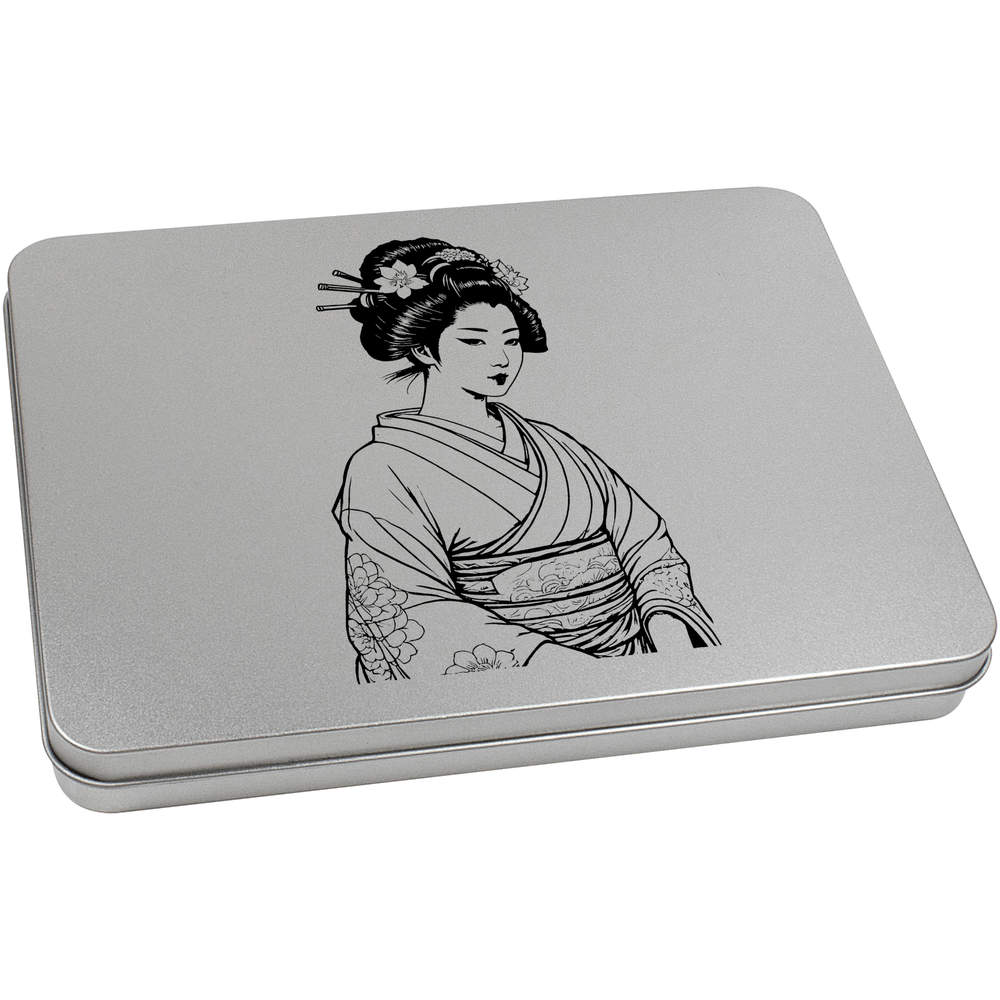 'Geisha' Metal Hinged Storage Tin - 220mm x 160mm - Keepsake Box for Stationery, Crafts, Sweets and Small Gifts (TT00245637)