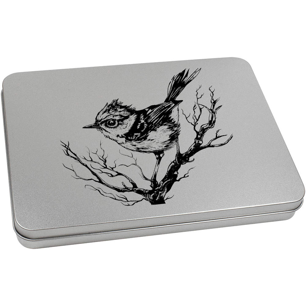 'Wren Bird on Branch' Metal Hinged Storage Tin - 220mm x 160mm - Keepsake Box for Stationery, Crafts, Sweets and Small Gifts (TT00246090)