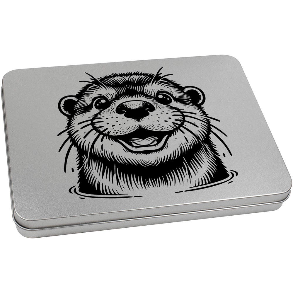 'Happy Otter' Metal Hinged Storage Tin - 220mm x 160mm - Keepsake Box for Stationery, Crafts, Sweets and Small Gifts (TT00263217)