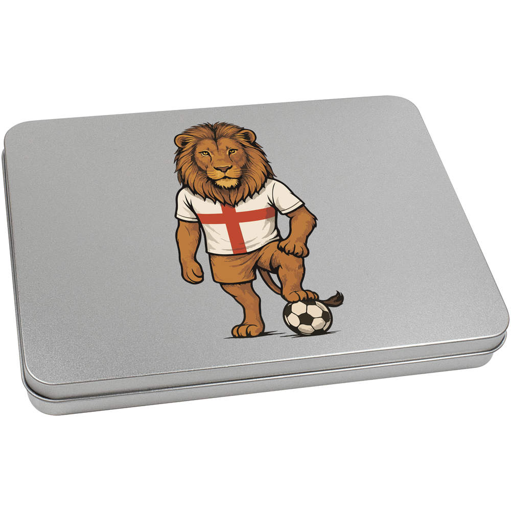 'England Football Lion' Metal Hinged Storage Tin - 220mm x 160mm - Keepsake Box for Stationery, Crafts, Sweets and Small Gifts (TT00294633)