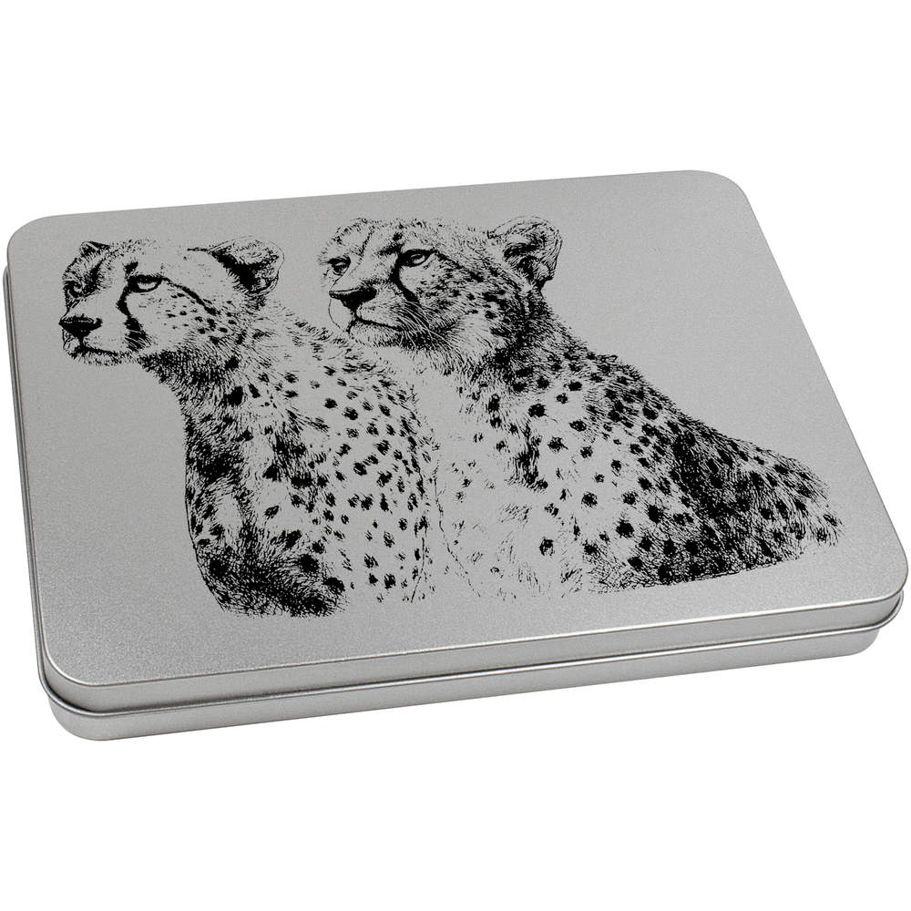 220mm 'Two Cheetahs Portrait ' Metal Hinged Tin / Storage Box (TT00303570)