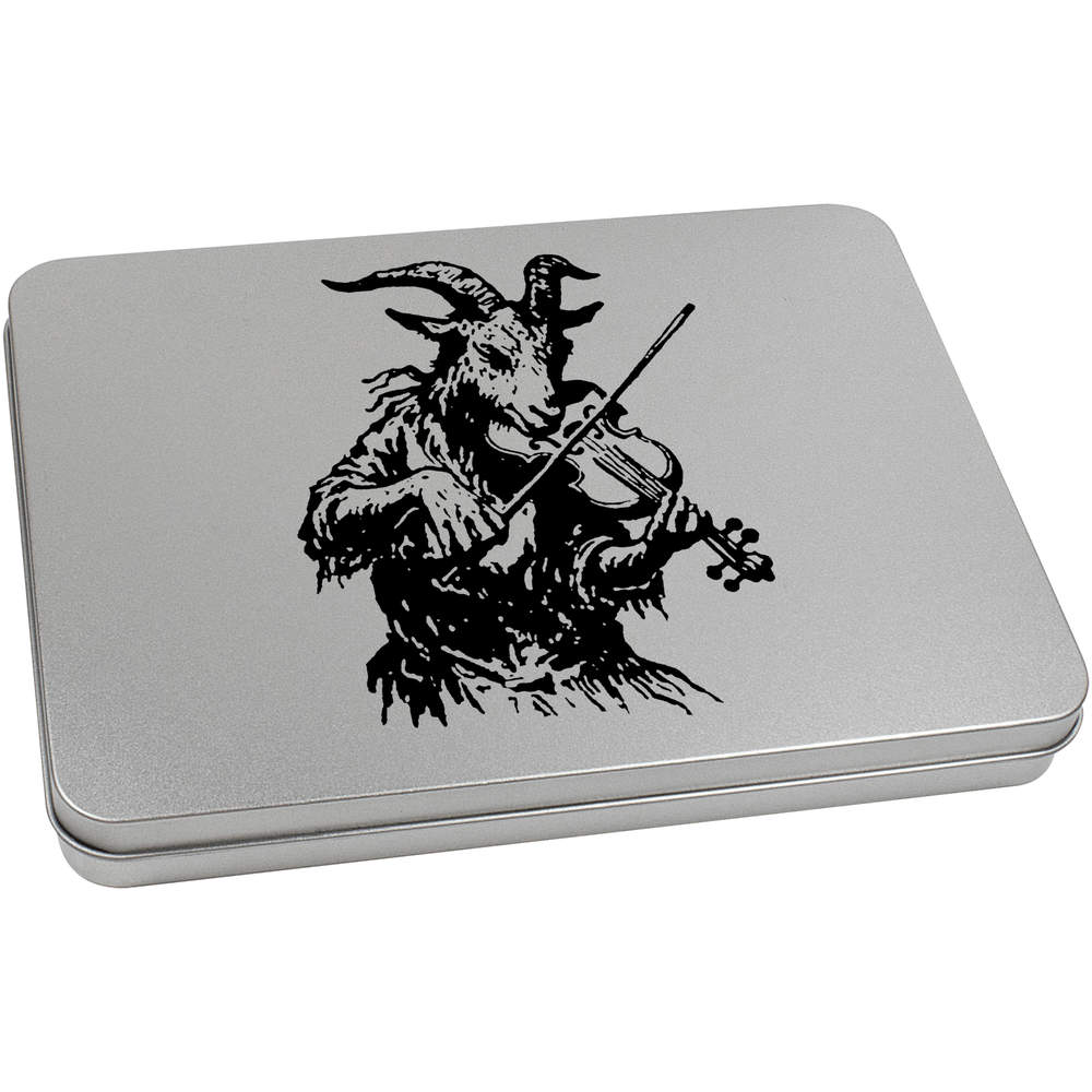'Goat Playing Violin' Metal Hinged Storage Tin - 220mm x 160mm - Keepsake Box for Stationery, Crafts, Sweets and Small Gifts (TT00323667)