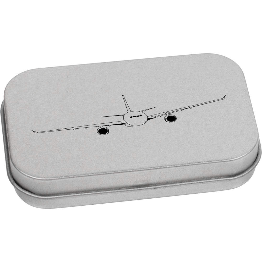 'Incoming Airplane' Metal Hinged Storage Tin - 80mm x 50mm - Commercial Airliner Head-On View Line - Keepsake Box for Stationery, Crafts, Sweets and Small Gifts (TT00008529)