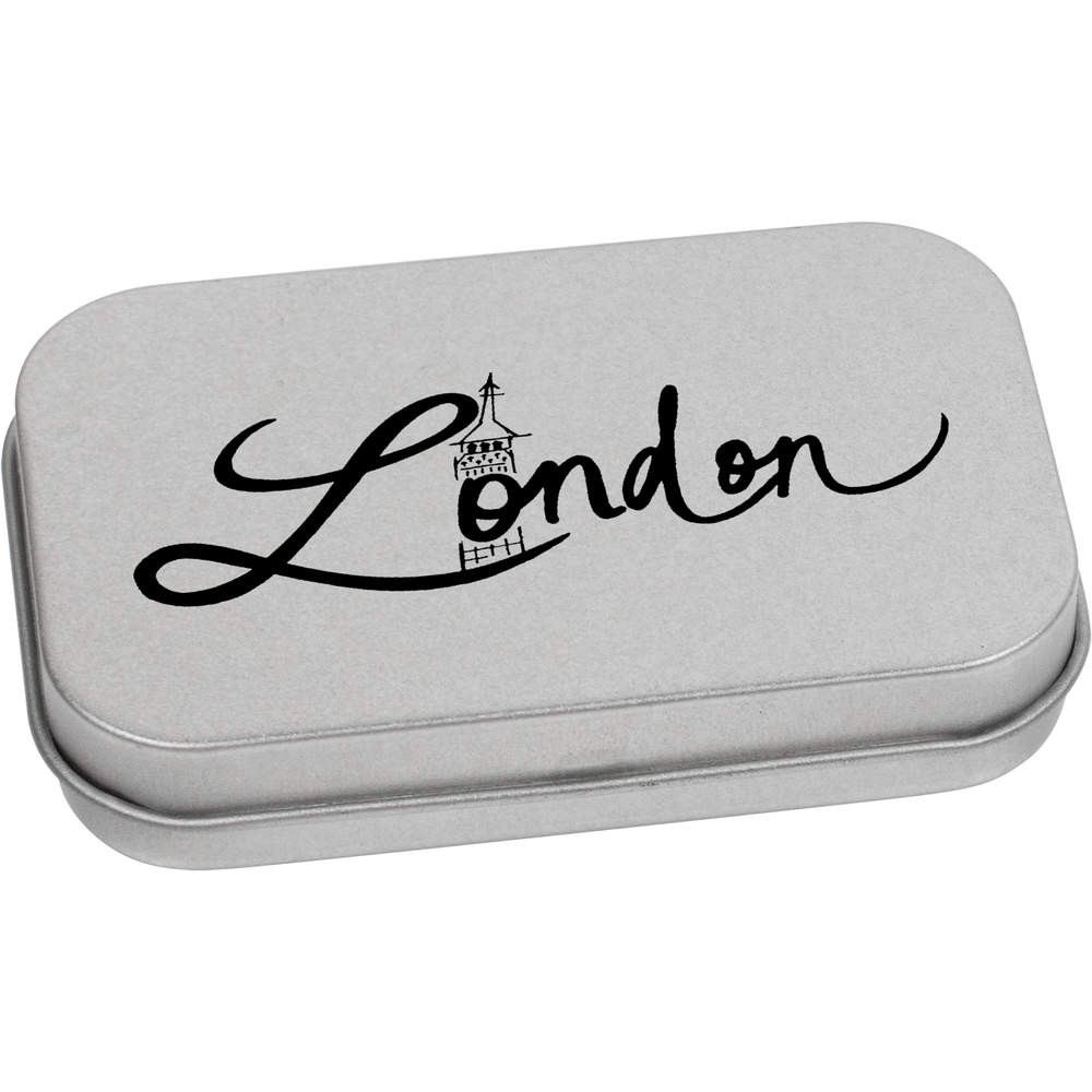 'London Text' Storage / Stationery Tin - Metal Hinged Keepsake Box for Stationery, Crafts, Sweets and Gifts (TT015498)