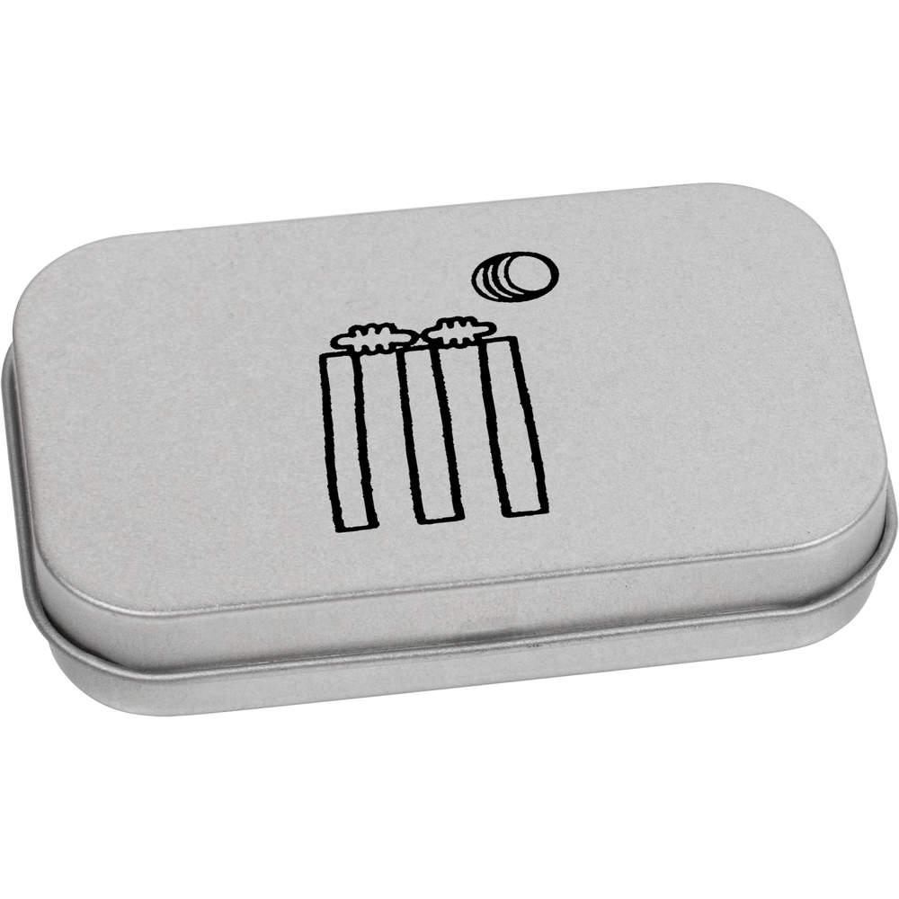 'Cricket Wickets & Ball' Metal Hinged Tin / Storage Box (TT016828)