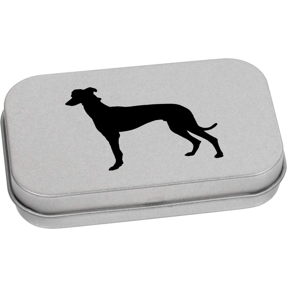 'Greyhound Silhouette' Storage / Stationery Tin - Graceful Racing Sighthound Canine Outline - Metal Hinged Keepsake Box for Stationery, Crafts, Sweets and Gifts (TT019987)