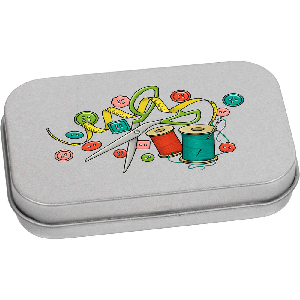 'Sewing Tools' Metal Hinged Tin / Storage Box (TT023797)