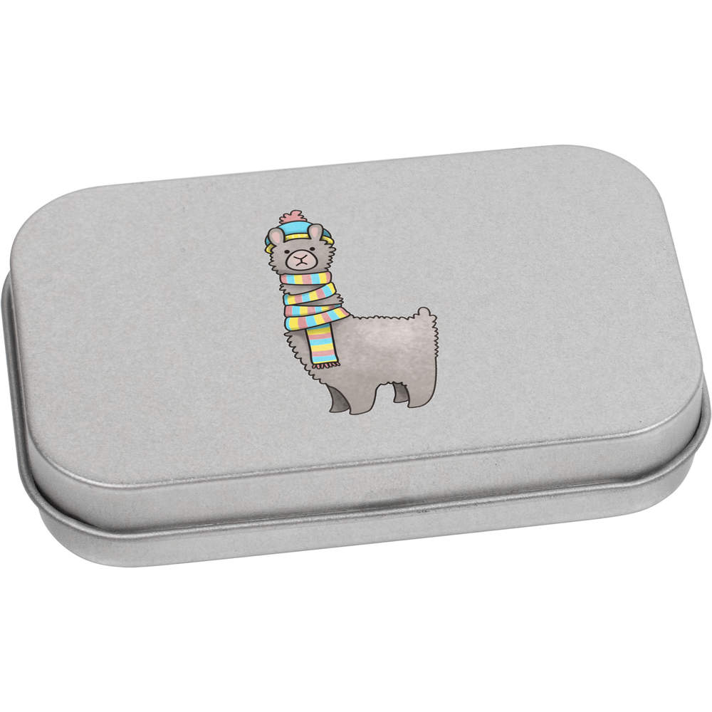 'Knitwear Llama' Metal Hinged Storage Tin - 80mm x 50mm - Keepsake Box for Stationery, Crafts, Sweets and Small Gifts (TT00110897)