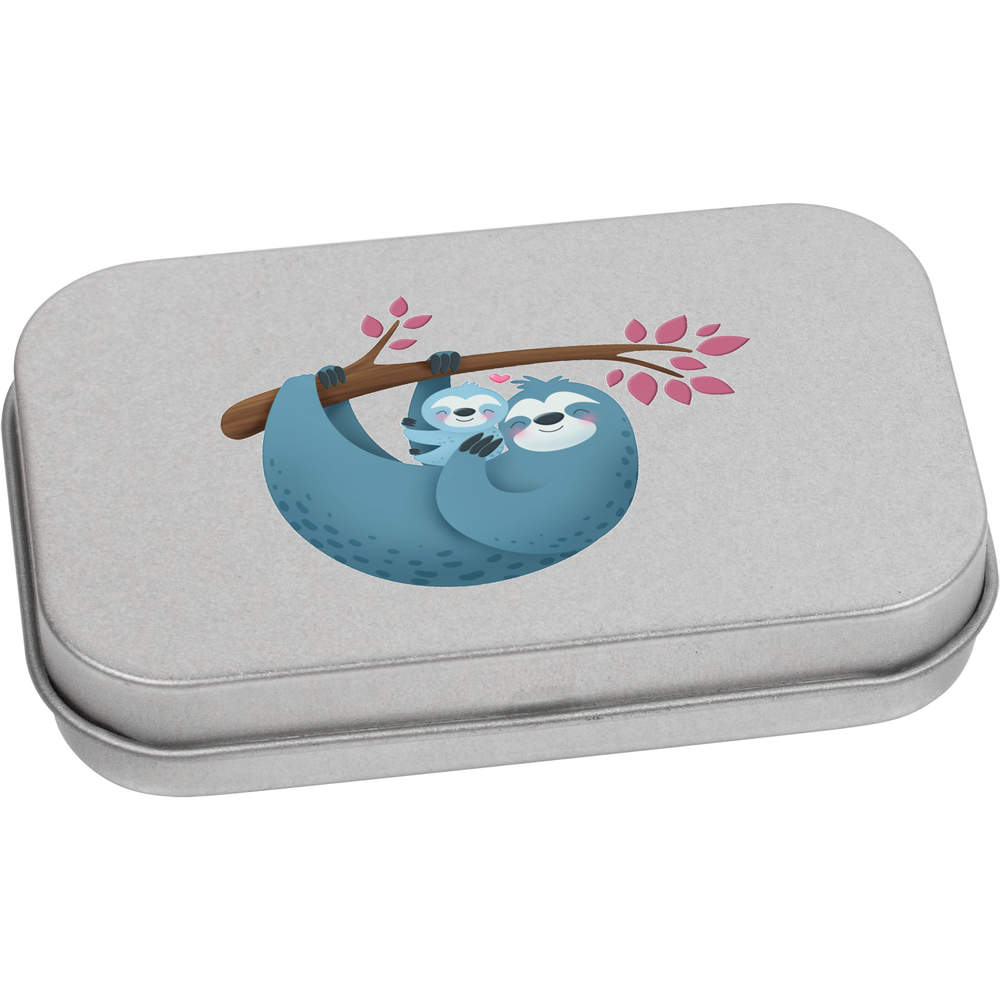 'Sloth Mother & Baby' Metal Hinged Storage Tin - 80mm x 50mm - Keepsake Box for Stationery, Crafts, Sweets and Small Gifts (TT00111939)
