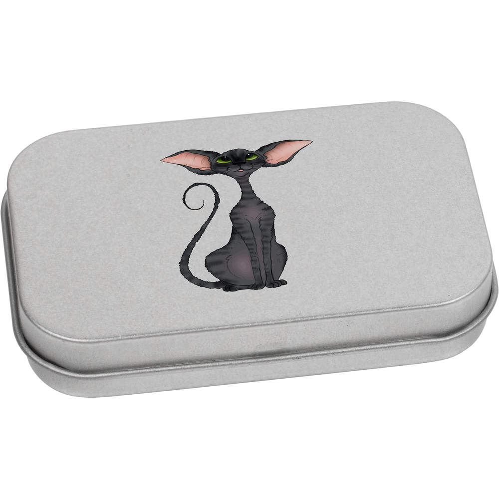 'Devon Rex Cat' Metal Hinged Storage Tin - 80mm x 50mm - Keepsake Box for Stationery, Crafts, Sweets and Small Gifts (TT00141894)