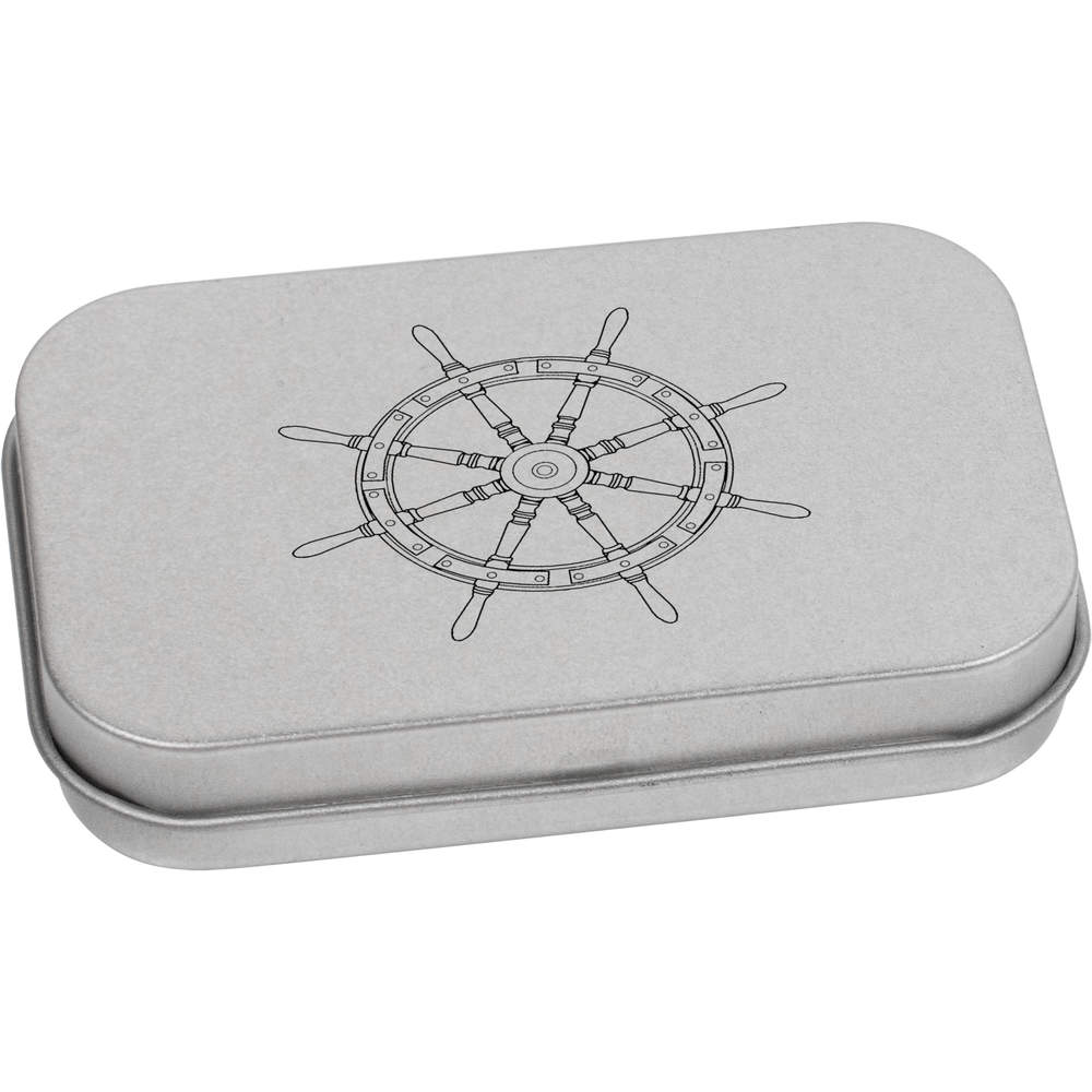 'Sailing Ship Wheel' Metal Hinged Storage Tin - 80mm x 50mm - Keepsake Box for Stationery, Crafts, Sweets and Small Gifts (TT00146054)