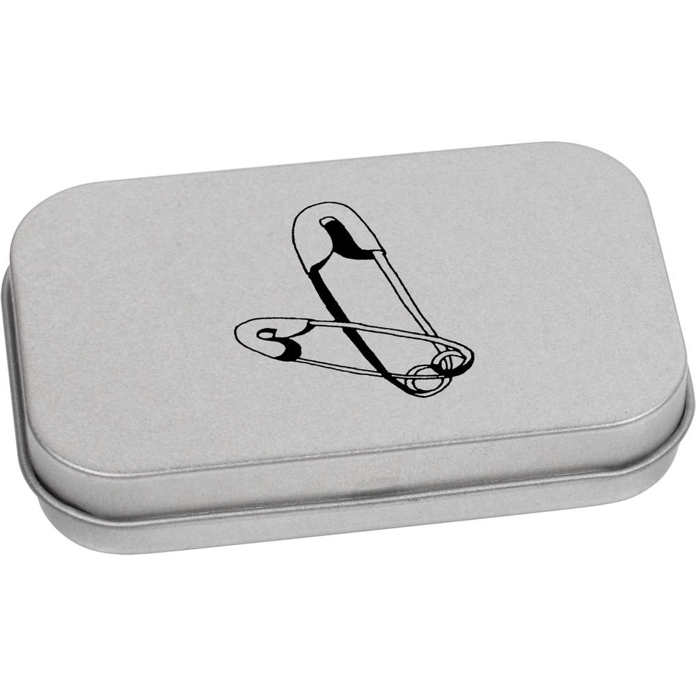 'Safety Pins' Metal Hinged Storage Tin - 80mm x 50mm - Keepsake Box for Stationery, Crafts, Sweets and Small Gifts (TT00147295)