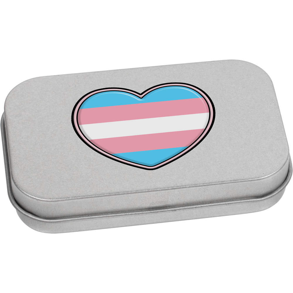 'Transgender Pride Heart' Metal Hinged Storage Tin - 80mm x 50mm - Keepsake Box for Stationery, Crafts, Sweets and Small Gifts (TT00152384)