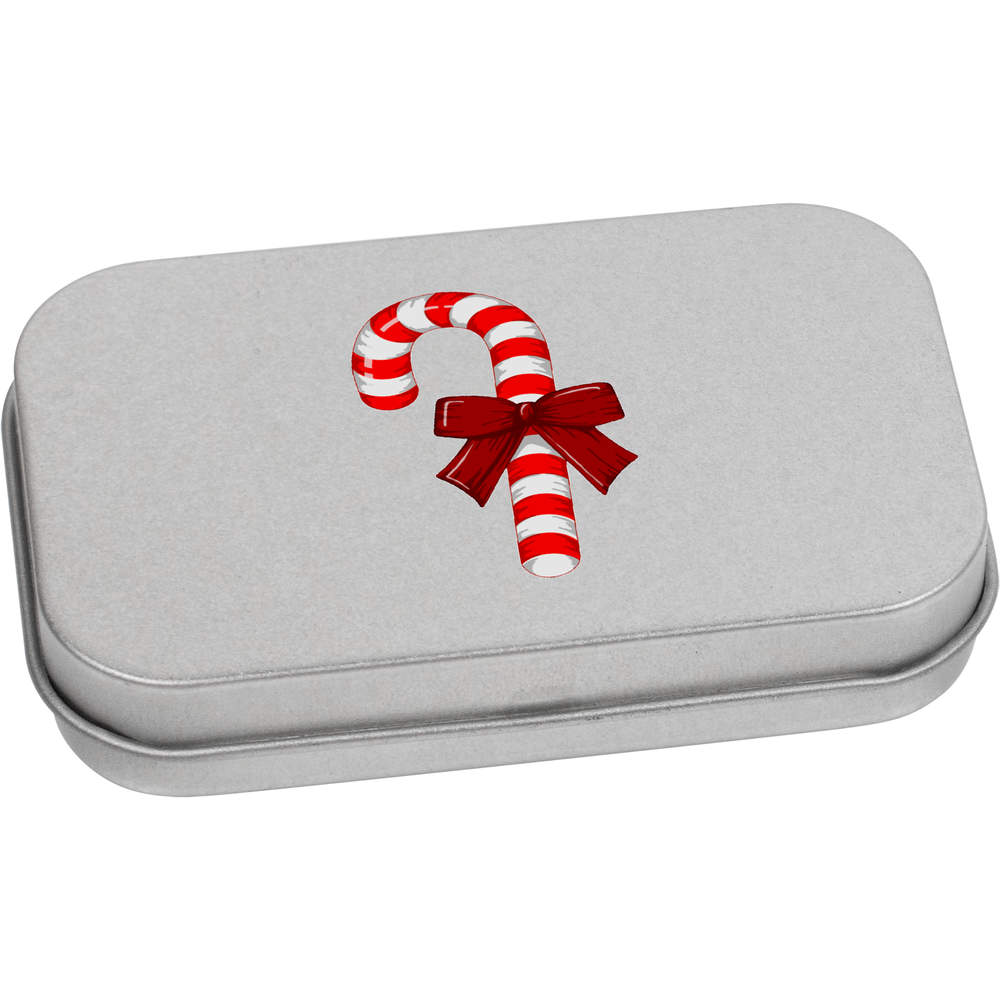 'Candy Cane With Bow' Metal Hinged Tin / Storage Box (TT036620)