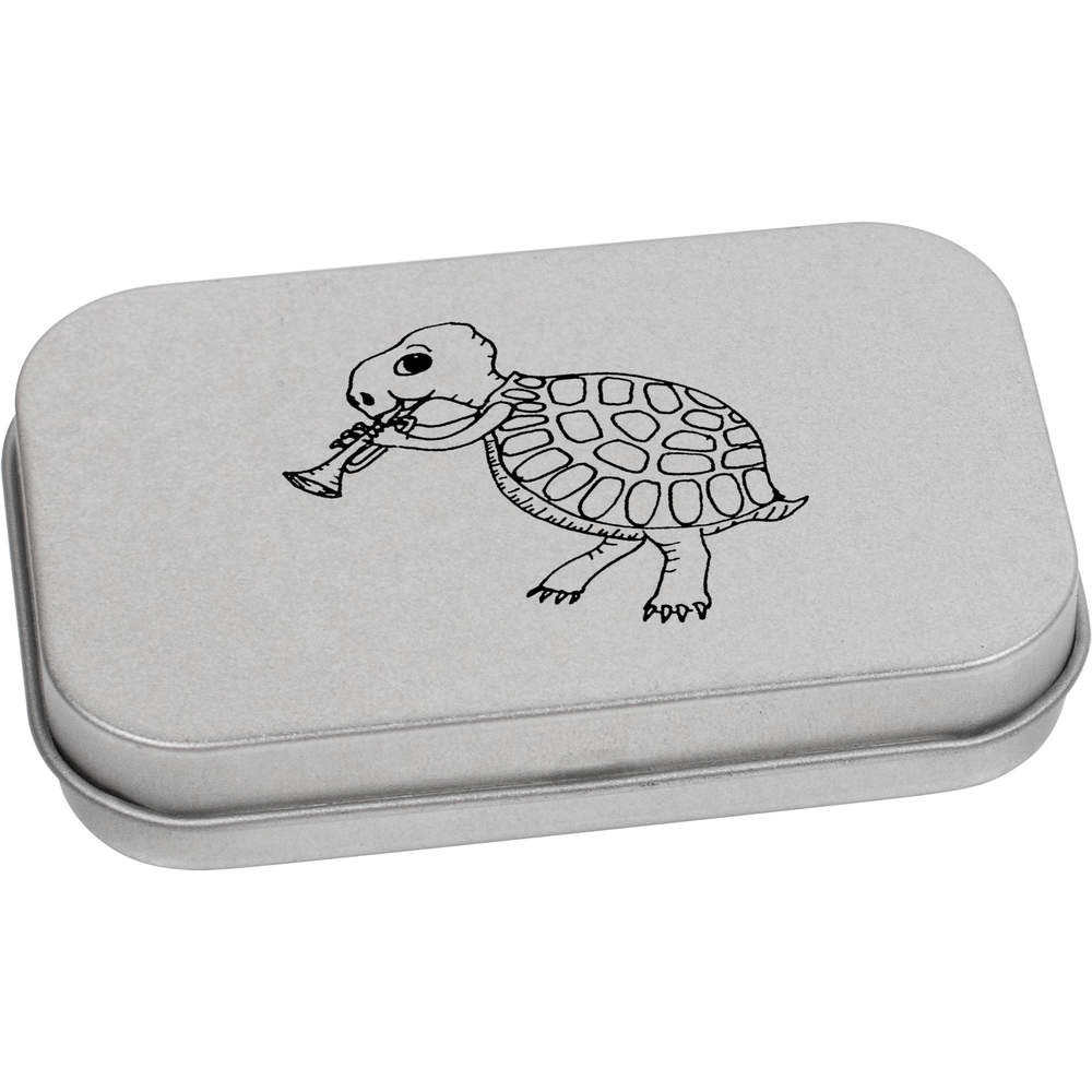 'Tortoise Playing Trumpet' Metal Hinged Tin / Storage Box (TT036994)