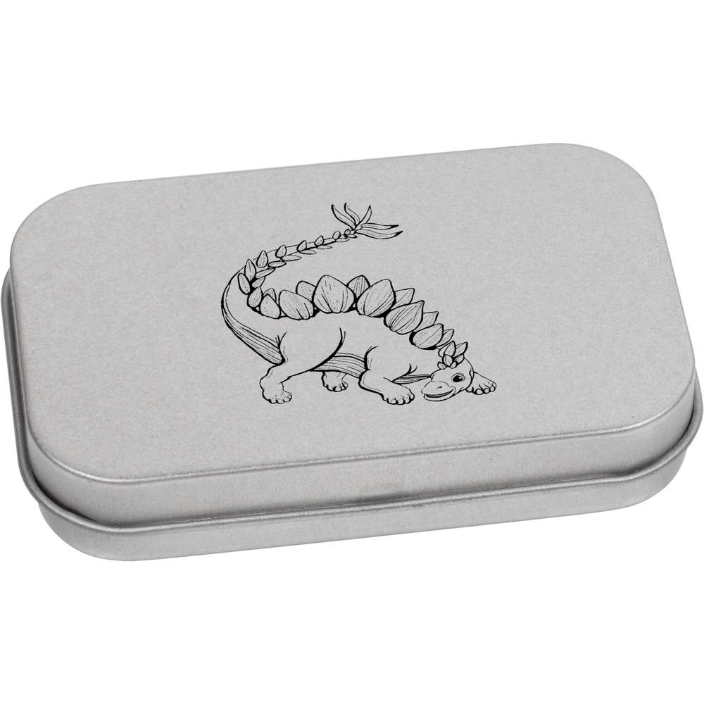 'Cartoon Stegosaurus Dinosaur' Metal Hinged Tin / Storage Box (TT039126)