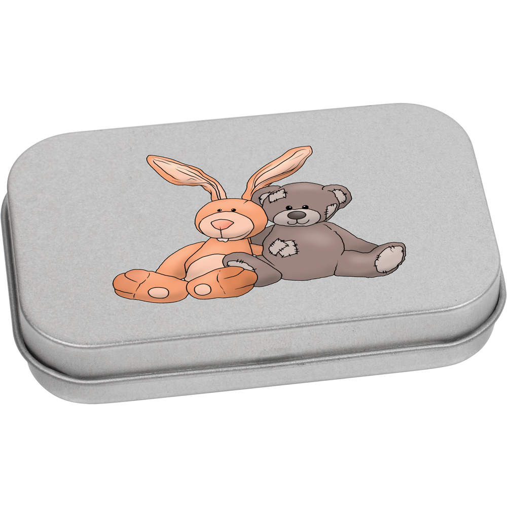 'Bunny & Teddy Toy Cuddle' Metal Hinged Tin / Storage Box (TT039710)