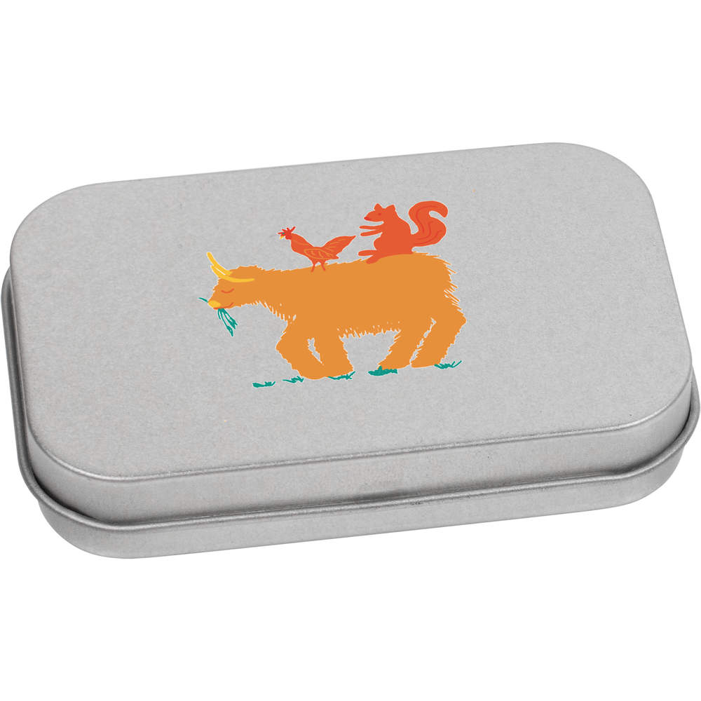 'Highland calf with squirrel and hen' Metal Hinged Tin / Storage Box (TT040037)