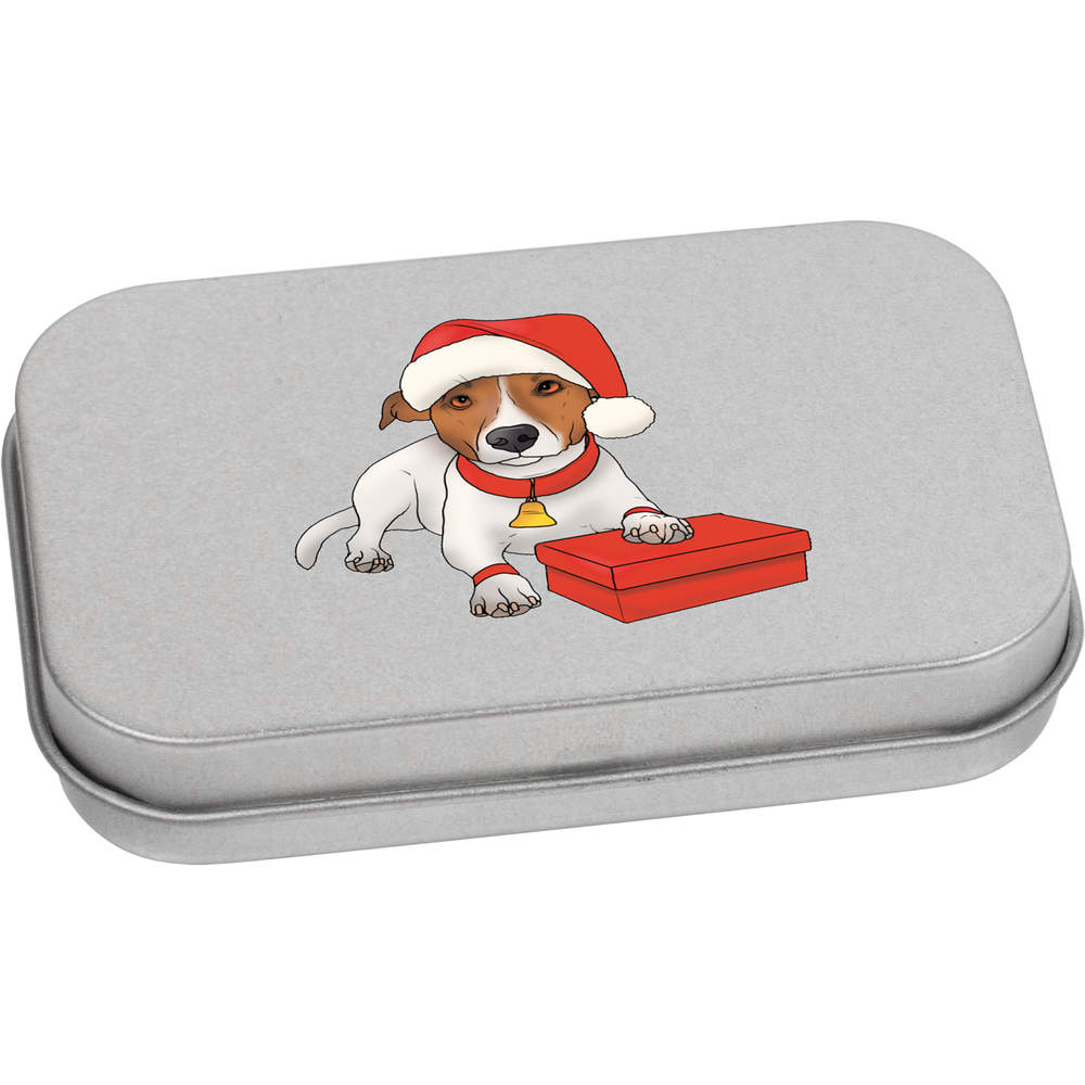 'Christmas Jack Russel' Metal Hinged Tin / Storage Box (TT040493)