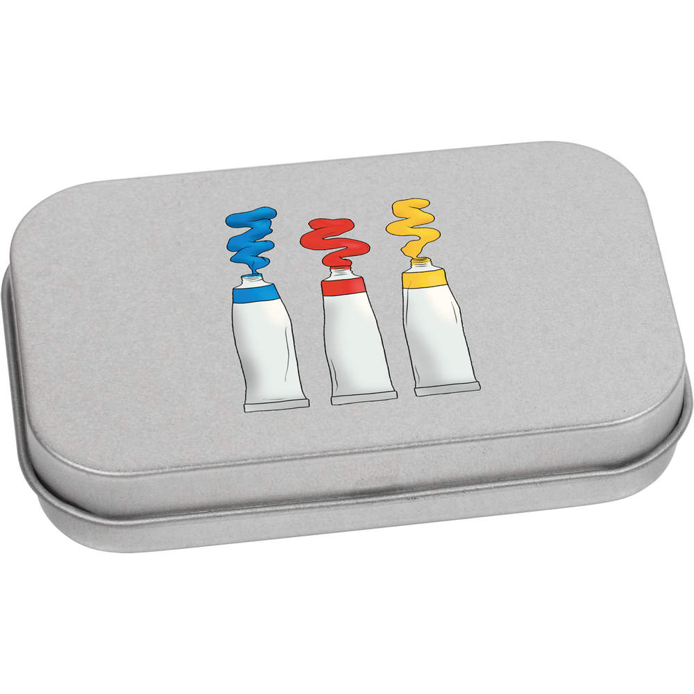 'Spilt Paint Tubes' Metal Hinged Storage Tin - 80mm x 50mm - Keepsake Box for Stationery, Crafts, Sweets and Small Gifts (TT00210923)