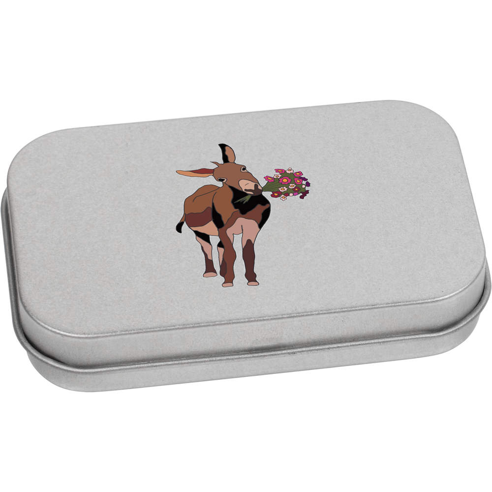 'Donkey with flowers ' Metal Hinged Storage Tin - 80mm x 50mm - Keepsake Box for Stationery, Crafts, Sweets and Small Gifts (TT00211295)