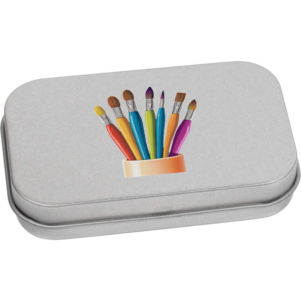 'Colourful Artist Brushes' Storage / Stationery Tin - Metal Hinged Keepsake Box for Stationery, Crafts, Sweets and Gifts (TT045186)