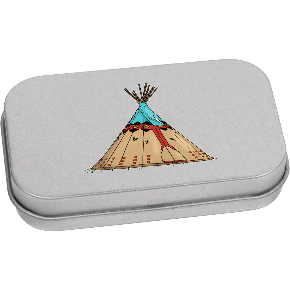 'Native American Tipi' Storage / Stationery Tin - Metal Hinged Keepsake Box for Stationery, Crafts, Sweets and Gifts (TT046337)