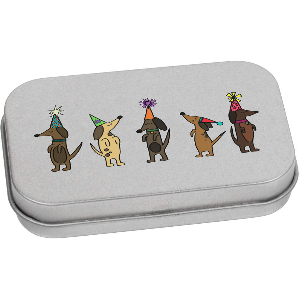 80mm 'Dachshund Party Time' Metal Hinged Tin / Storage Box (TT00239303)