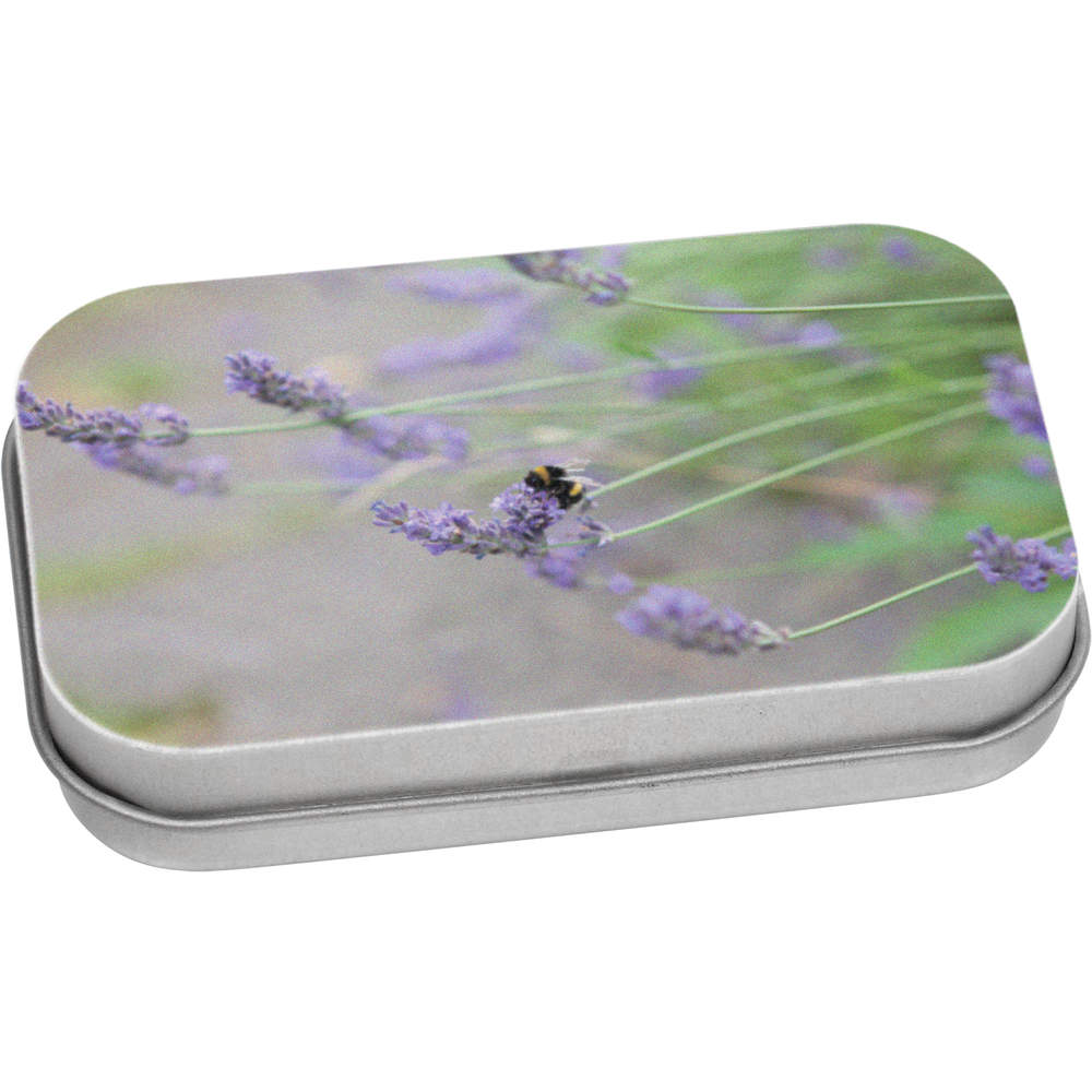 'Small Busy Bee On Wild Lavender' Metal Hinged Tin / Storage Box (TT047661)