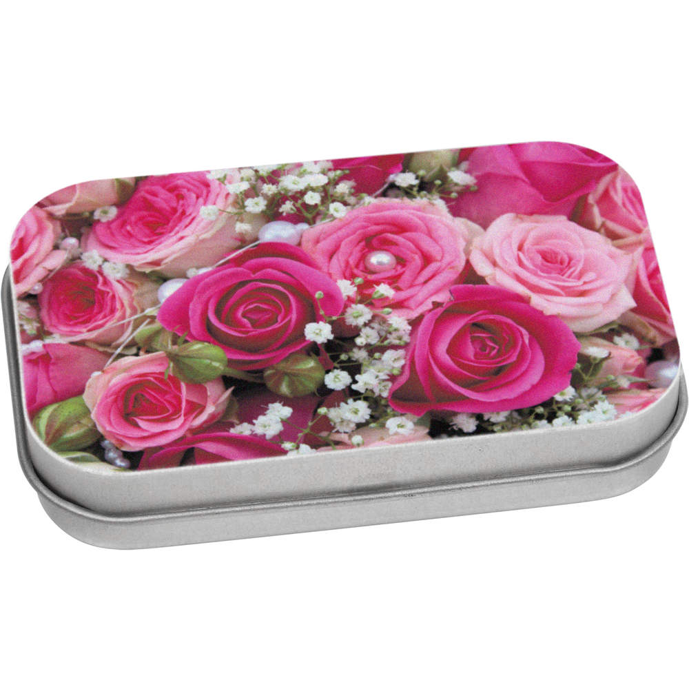 80mm 'Pink Bouquet Of Roses' Metal Hinged Tin / Storage Box (TT00244928)