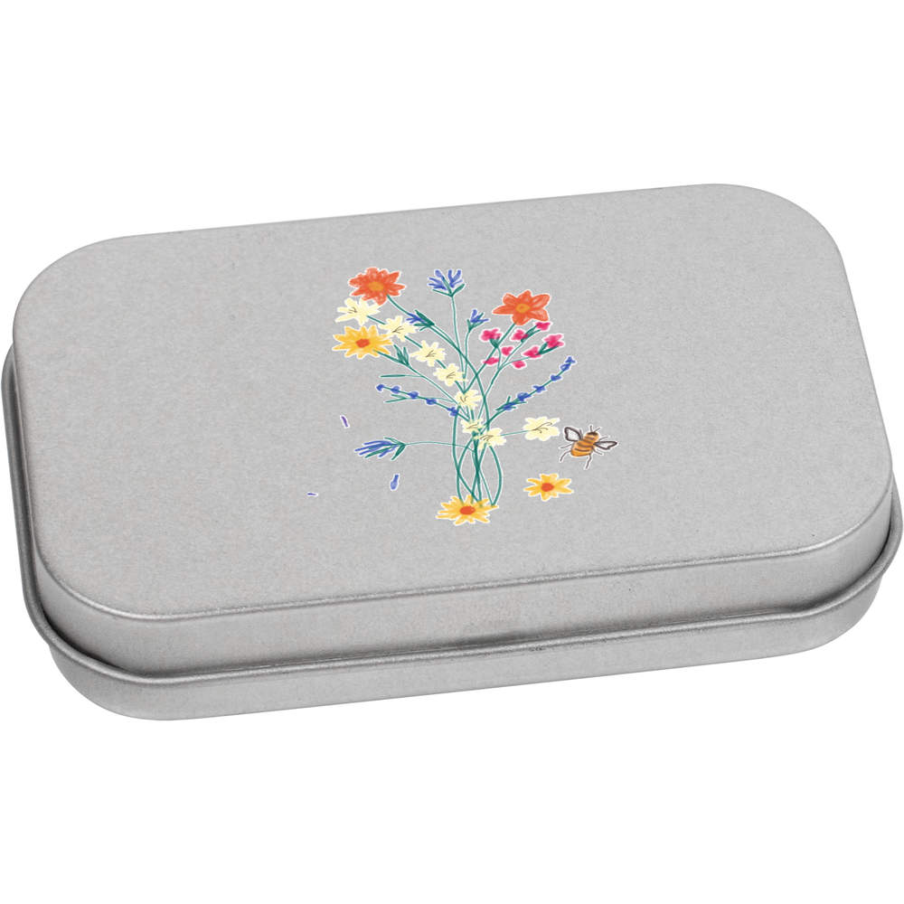 'Wild Flowers And A Bee' Storage / Stationery Tin - Metal Hinged Keepsake Box for Stationery, Crafts, Sweets and Gifts (TT047791)