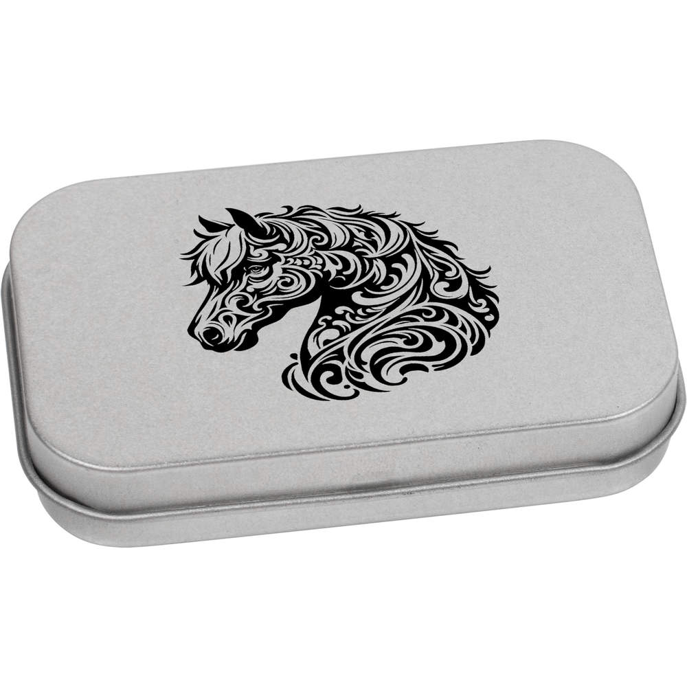 'Stylised Horse Portrait' Metal Hinged Tin / Storage Box (TT047940)