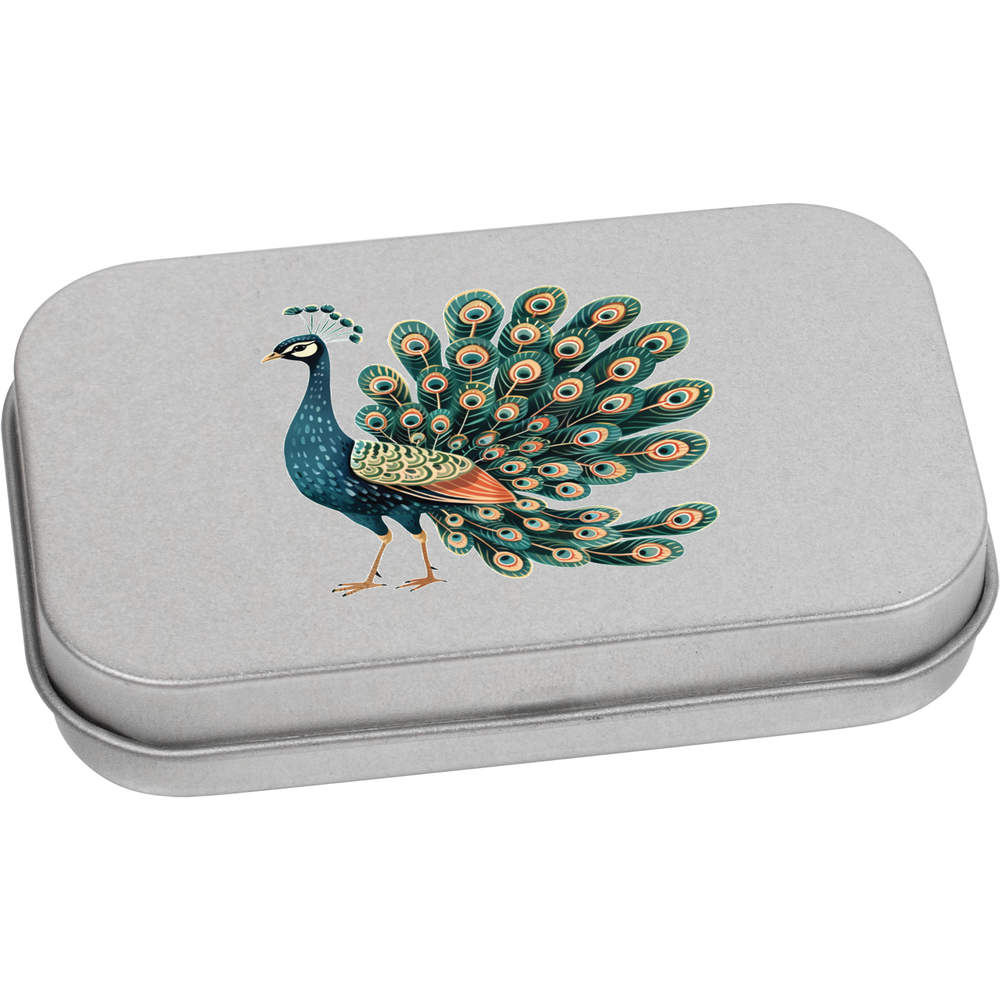'Beautiful Peacock' Storage / Stationery Tin - Metal Hinged Keepsake Box for Stationery, Crafts, Sweets and Gifts (TT049444)