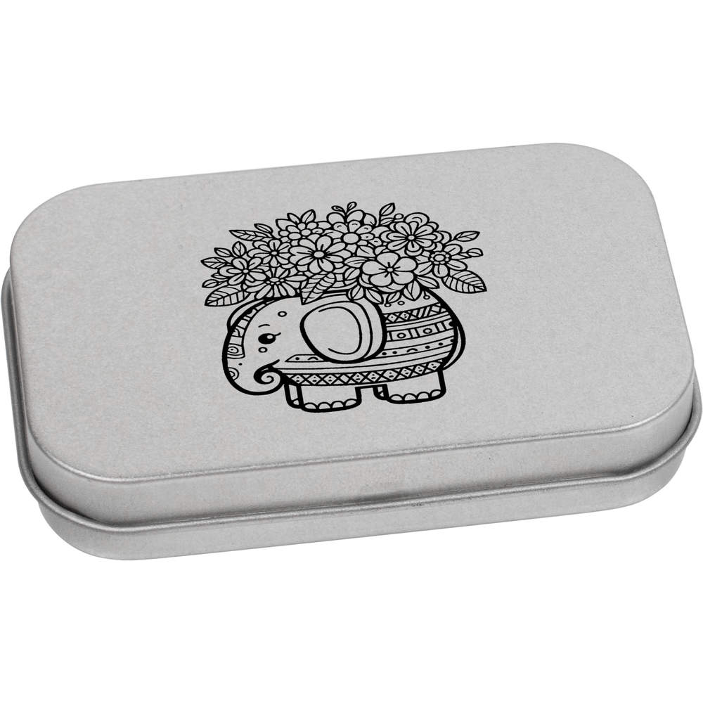 'Elephant Flower Vase' Storage / Stationery Tin - Metal Hinged Keepsake Box for Stationery, Crafts, Sweets and Gifts (TT049907)