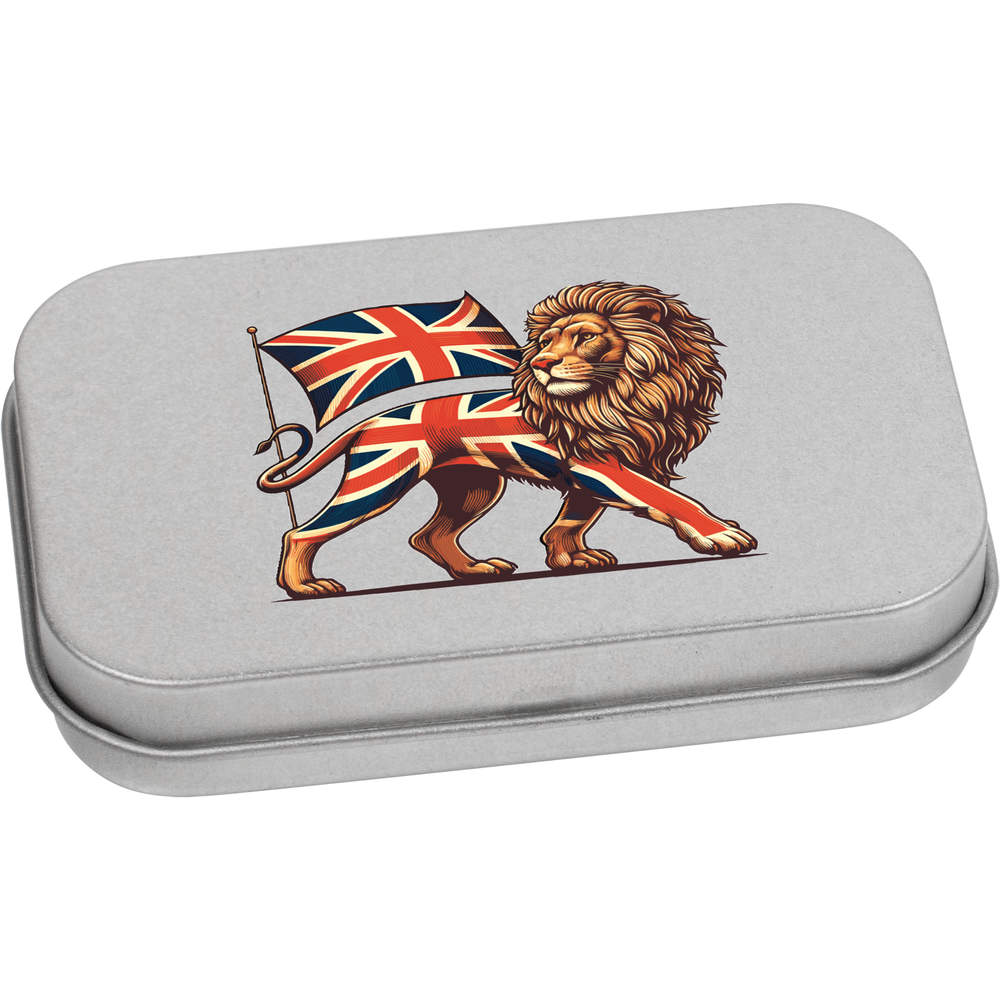 'Lion With Union Jack' Storage / Stationery Tin - Metal Hinged Keepsake Box for Stationery, Crafts, Sweets and Gifts (TT050891)