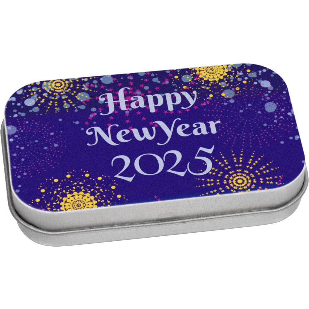'Happy New Year Fireworks' Metal Hinged Storage Tin - 80mm x 50mm - Keepsake Box for Stationery, Crafts, Sweets and Small Gifts (TT00264863)