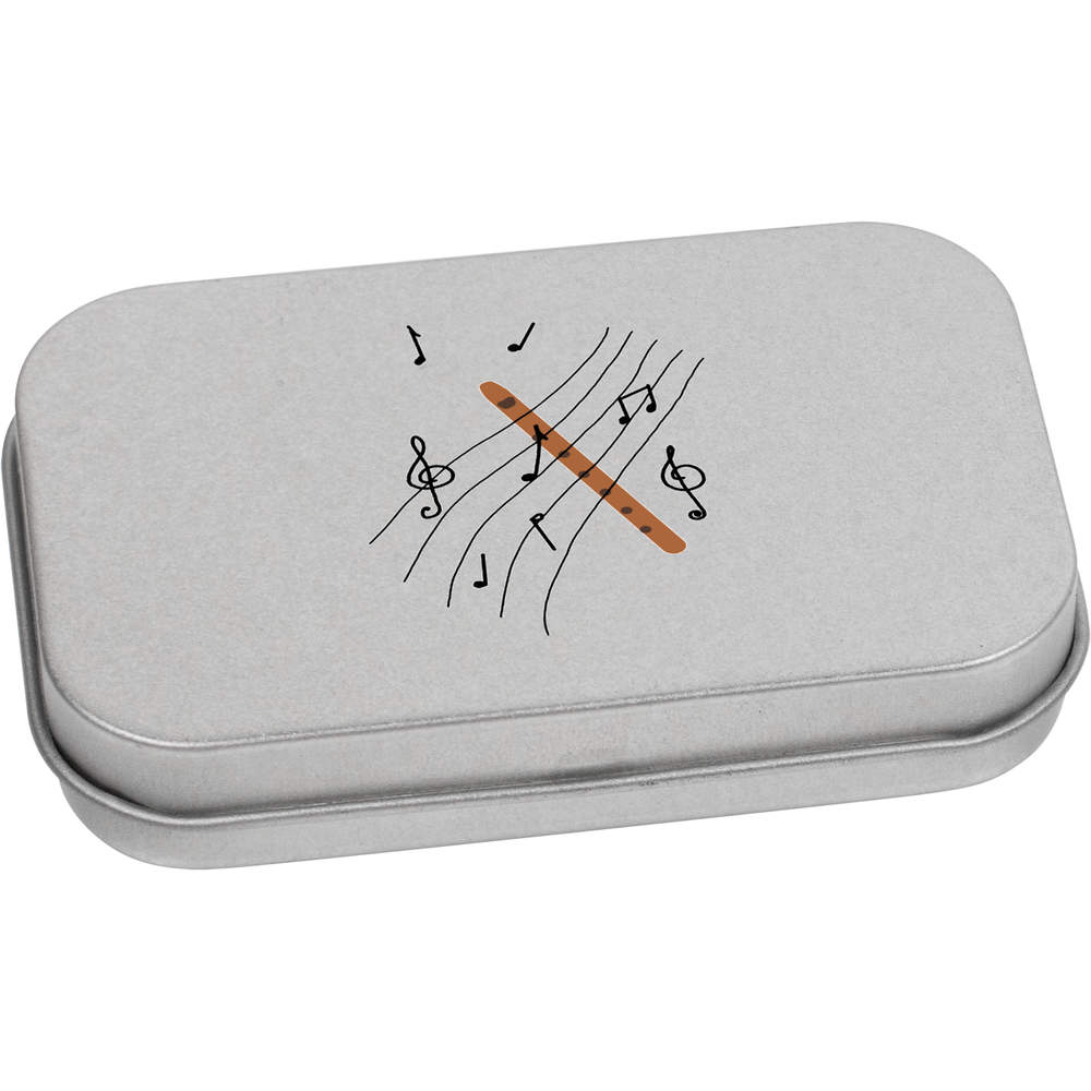 'Sheet Music With A Flute' Storage / Stationery Tin - Metal Hinged Keepsake Box for Stationery, Crafts, Sweets and Gifts (TT051397)