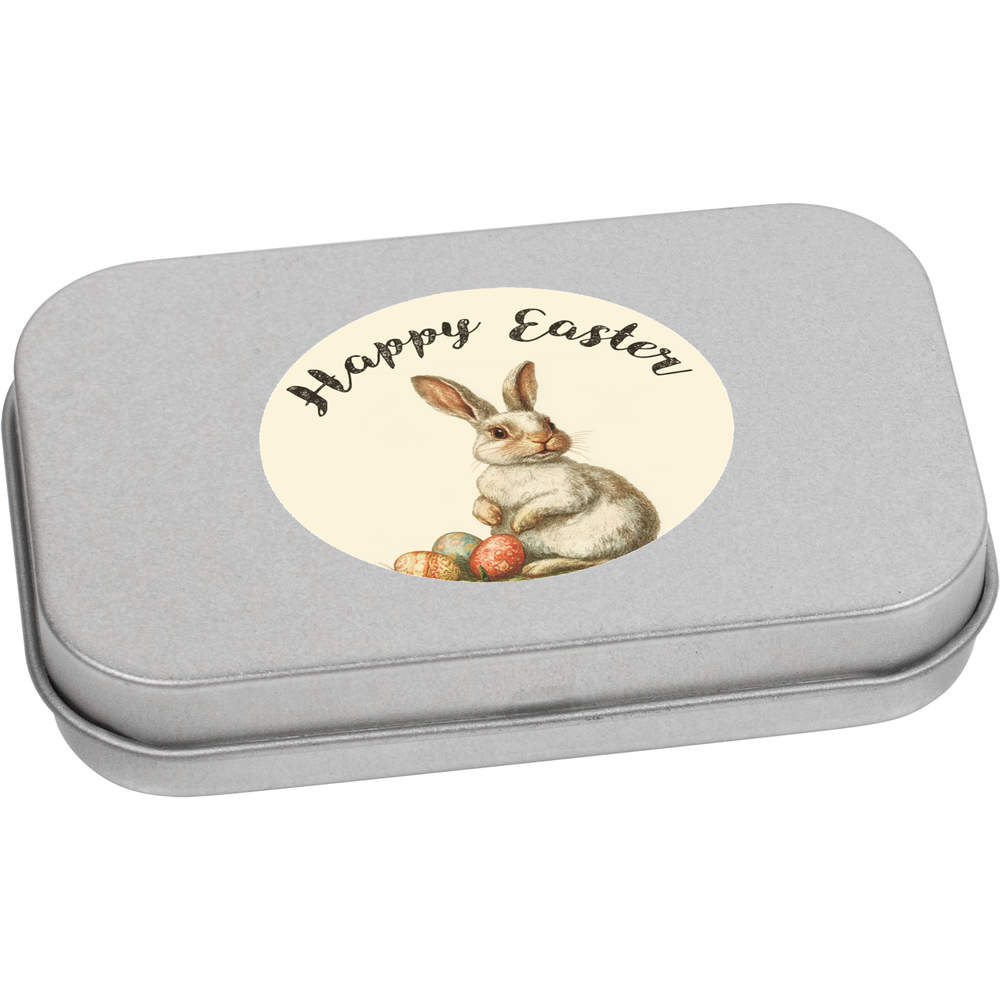 'Happy Easter with Rabbit and Eggs' Metal Hinged Tin / Storage Box (TT053312)