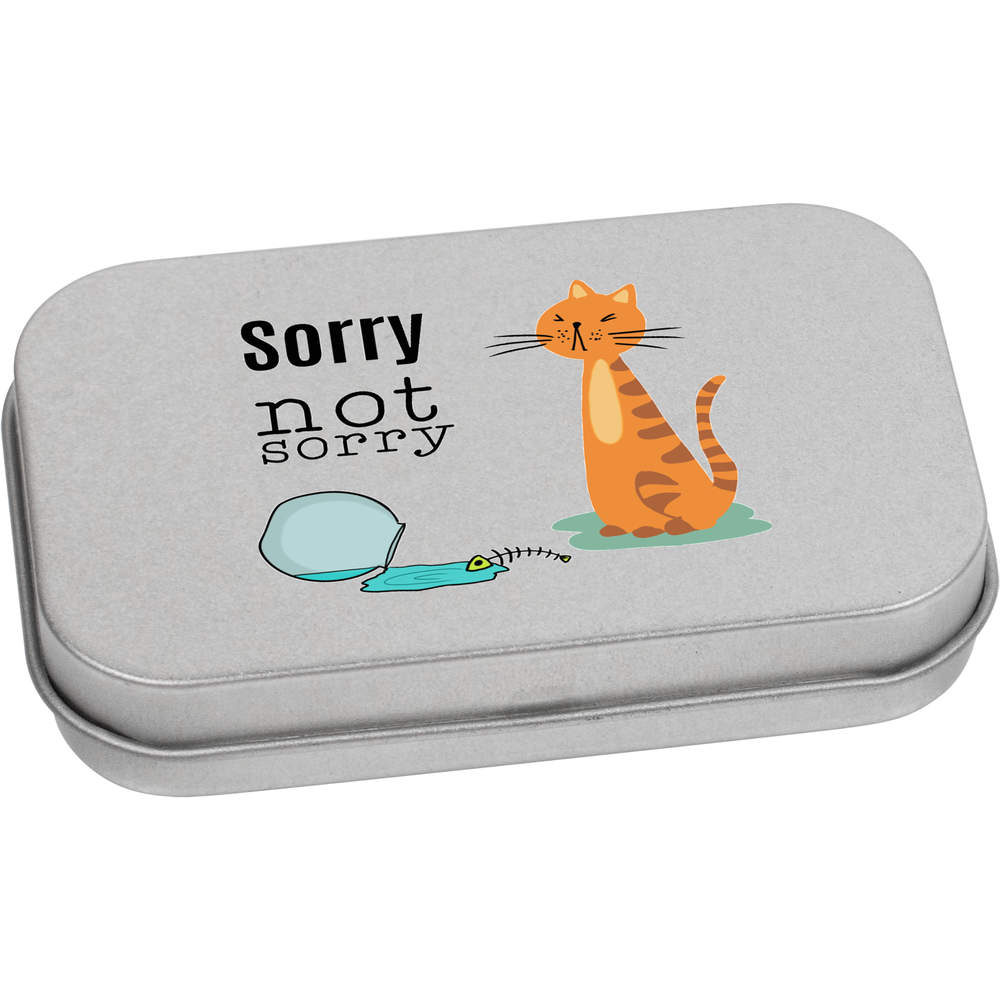 'Naughty Cat With Fish Bone' Metal Hinged Tin / Storage Box (TT053757)