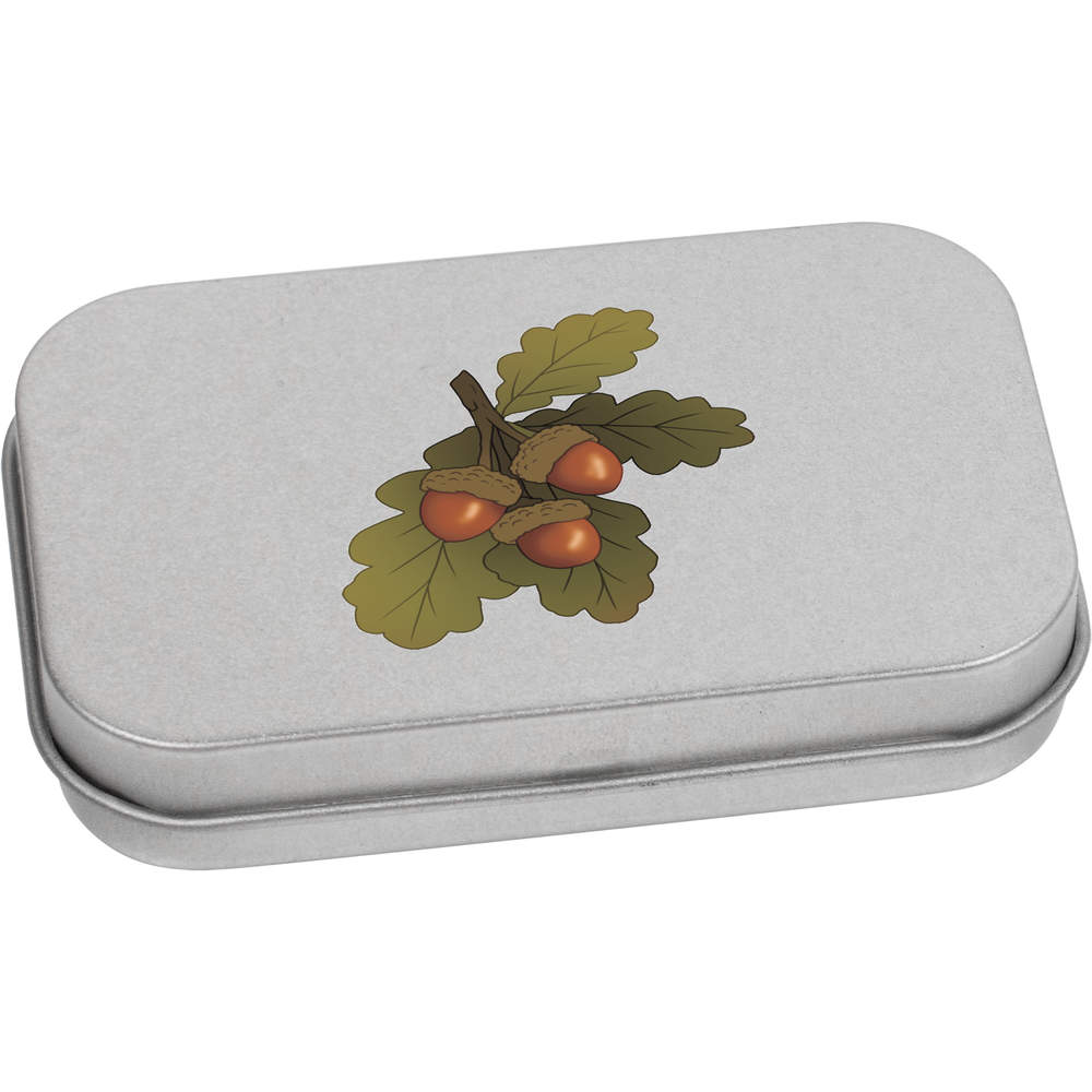 'Acorns and Oak Leaves' Storage / Stationery Tin - Metal Hinged Keepsake Box for Stationery, Crafts, Sweets and Gifts (TT054611)