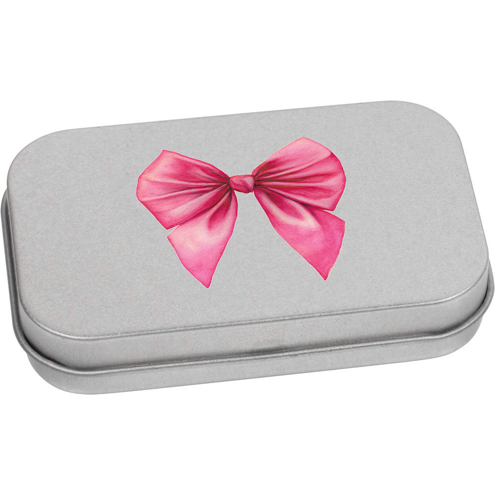 'Pink Bow ' Metal Hinged Tin / Storage Box (TT056838)
