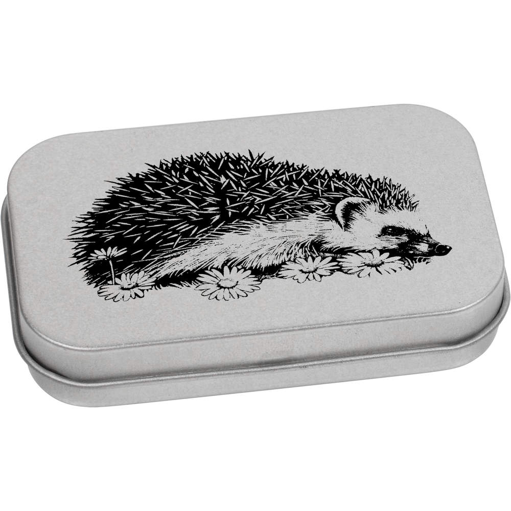 'Hedgehog with Flowers' Metal Hinged Tin / Storage Box (TT057070)