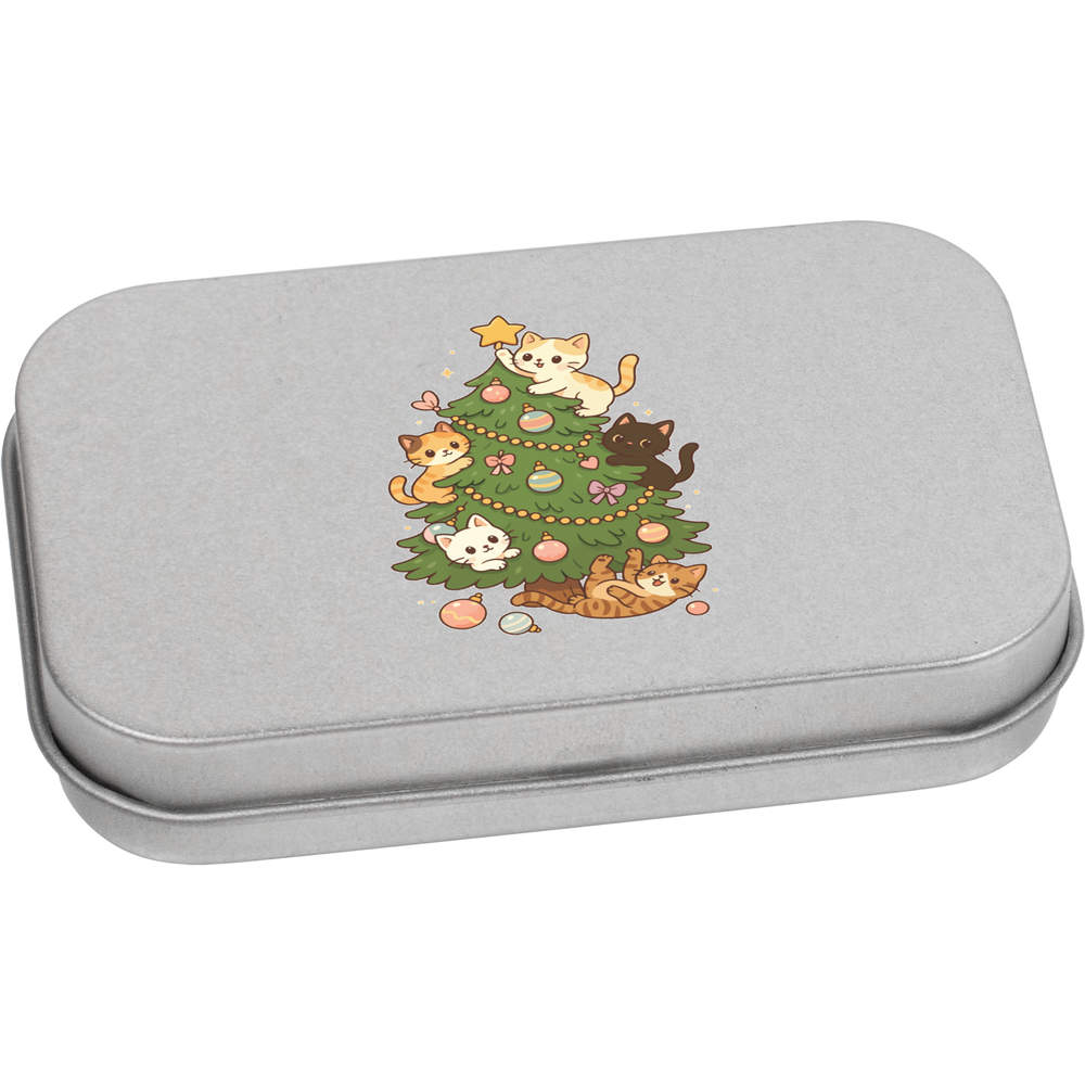 'Cat Christmas Tree' Metal Hinged Tin / Storage Box (TT057348)