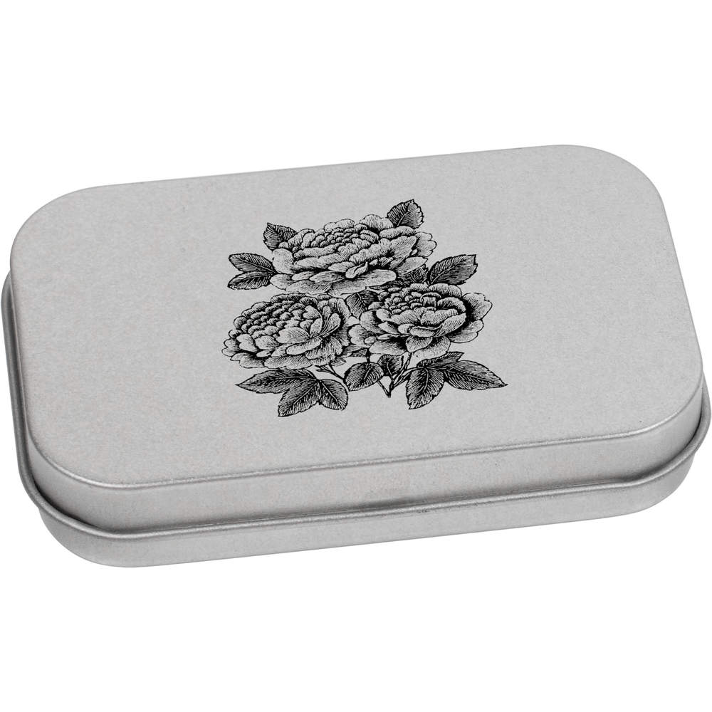 'Three Peonies' Metal Hinged Tin / Storage Box (TT057649)