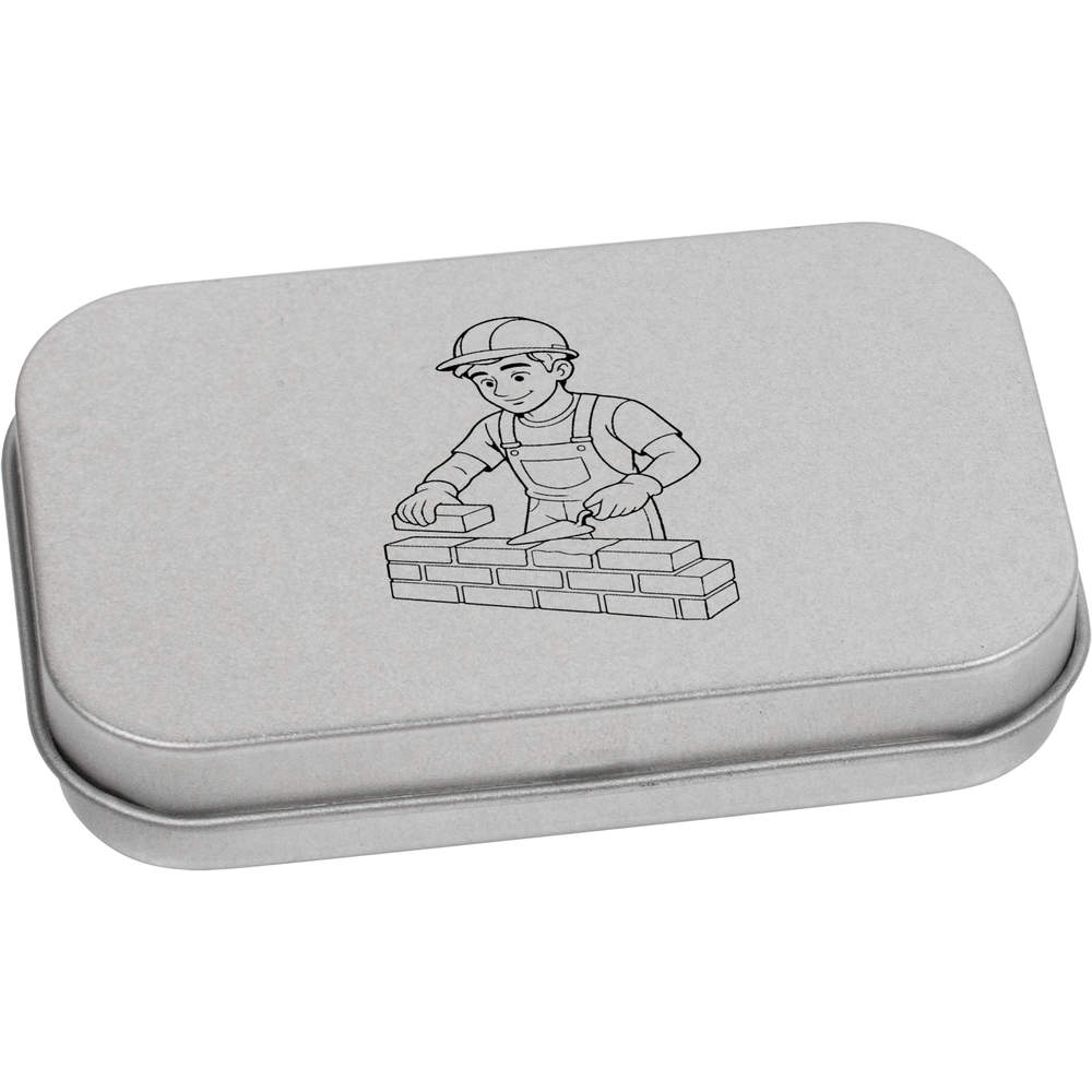 'Bricklayer Working' Metal Hinged Storage Tin - 80mm x 50mm - Keepsake Box for Stationery, Crafts, Sweets and Small Gifts (TT00301655)